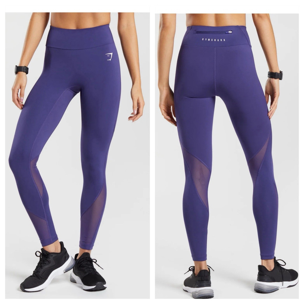 Gymshark Women's M Sport Running Leggings Neptune Purple Mesh Pocket Workout